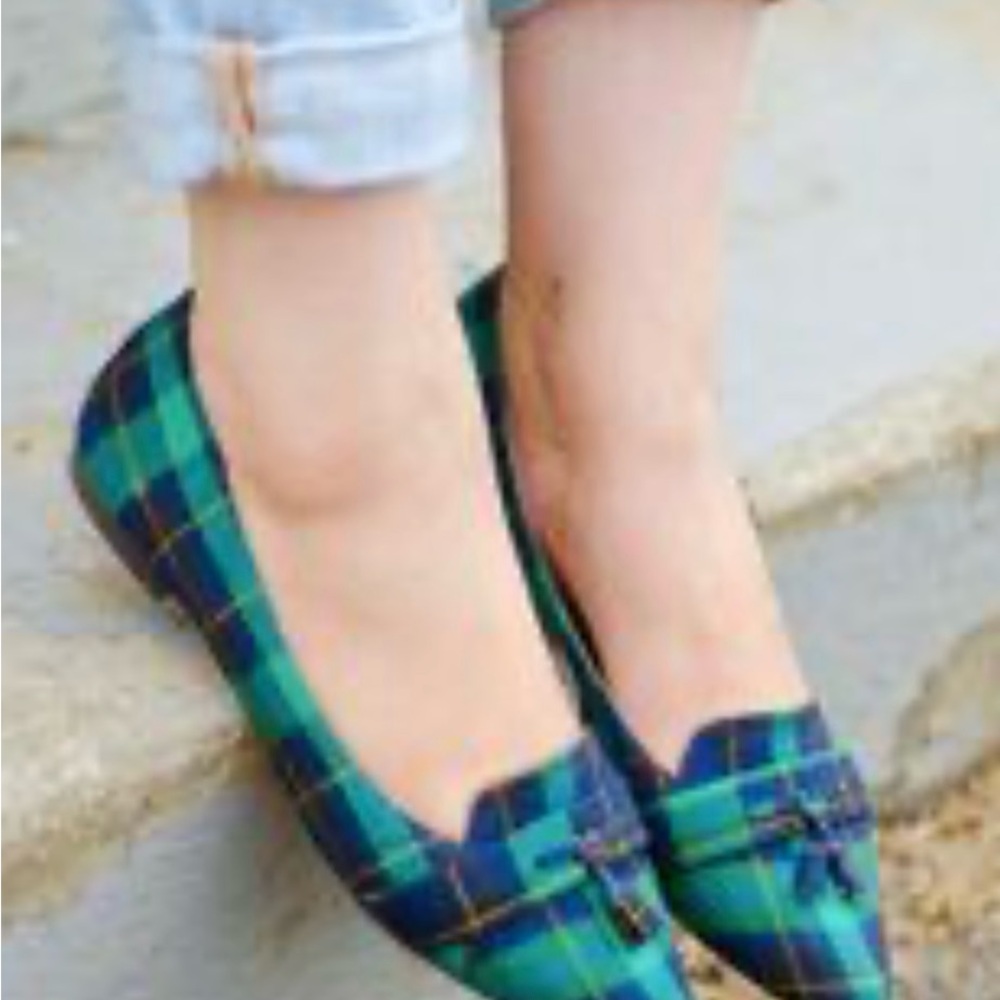 Plaid Green and Blue Flats